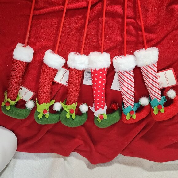 Holiday Style 6pk Assorted Elf Leg Felt Cloth and Wooden Picks for Decorating - Picture 1 of 16
